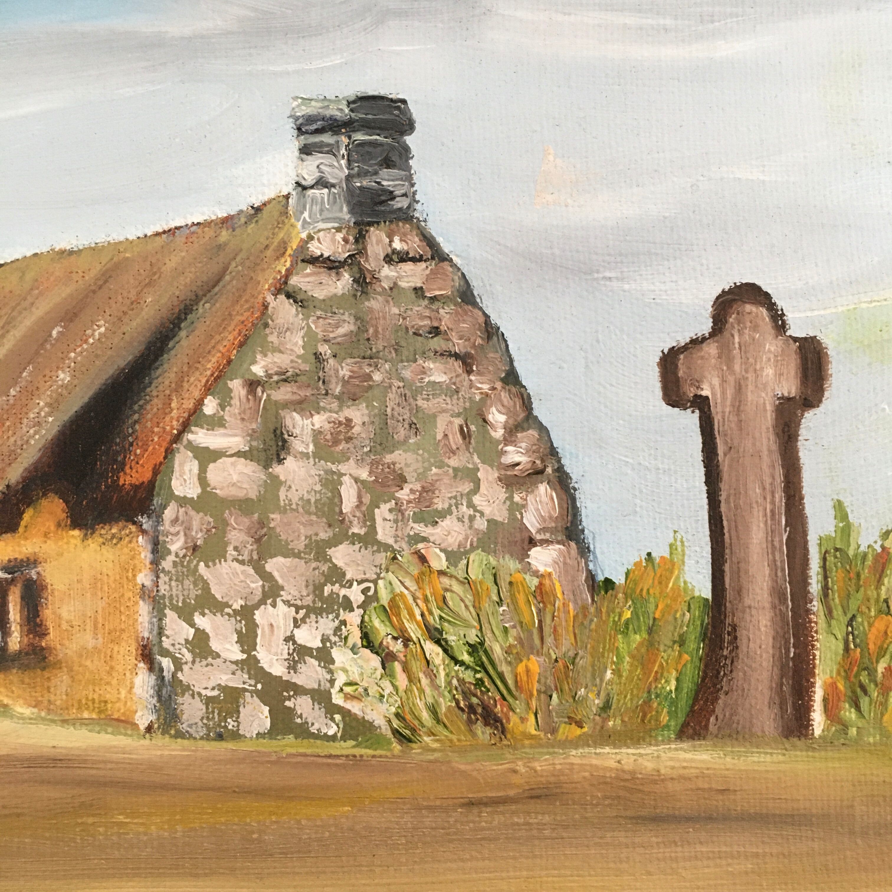 Tableau maison bretonne et calvaire