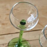4 vintage liqueur glasses with green tulip base