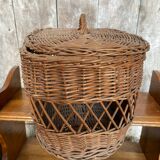 Ancien Panier Avec Couvercle Osier Tressé Malle De Transport Chat Chien