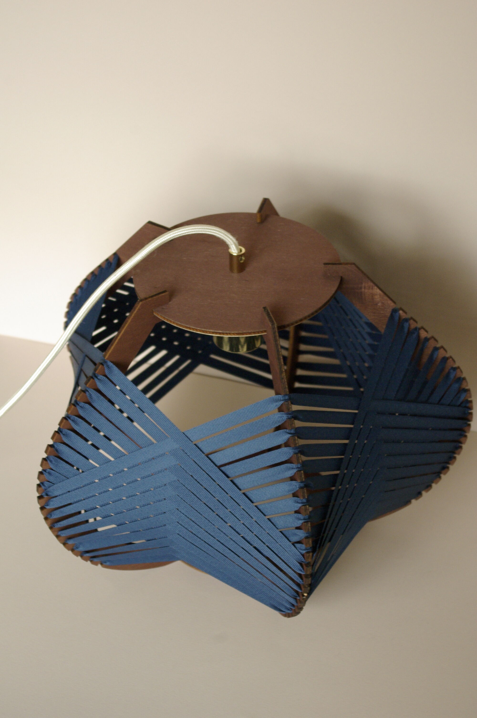 Dark blue woven lamp to install