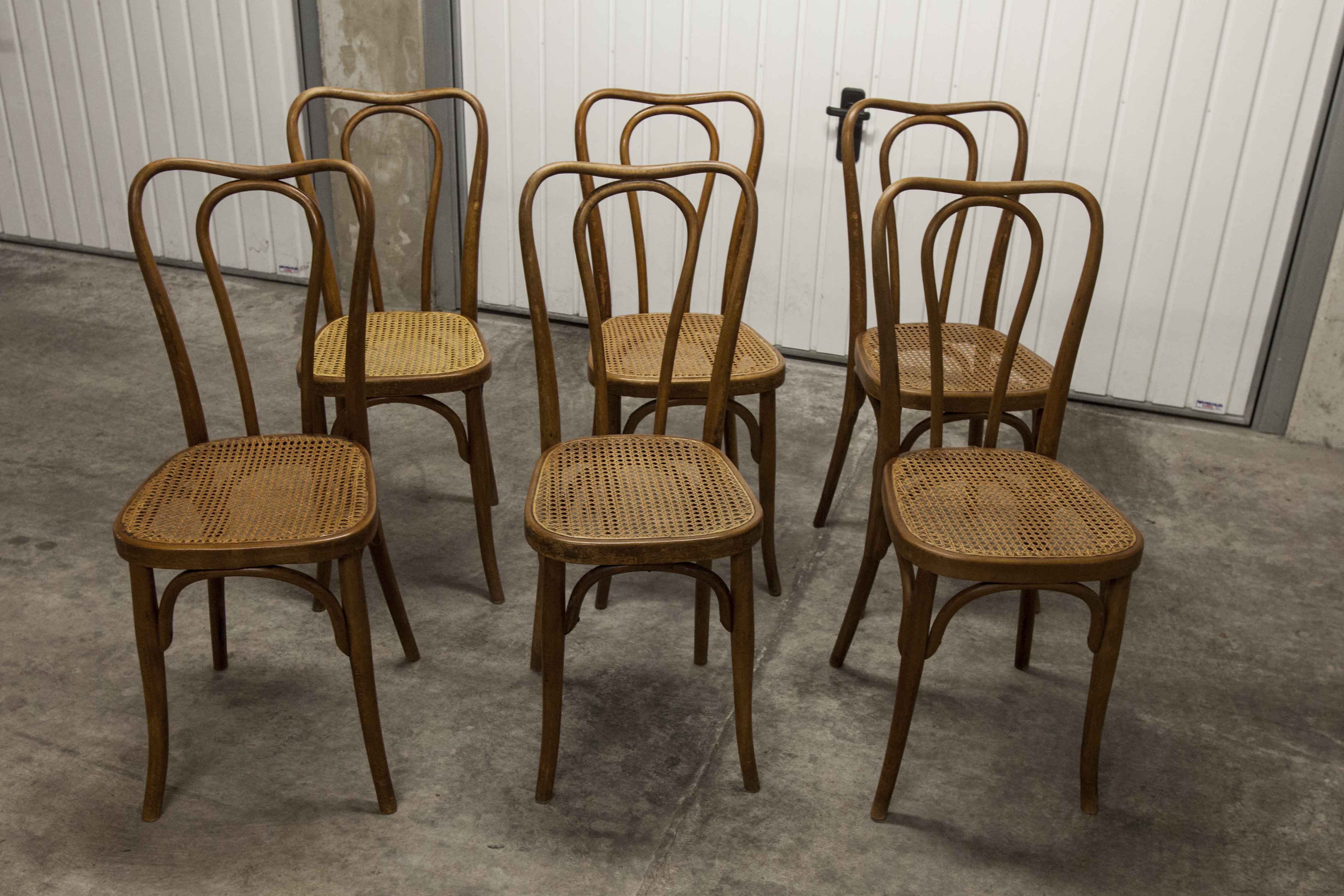 Set of 6 chairs bistro j&j kohn 1900 seat cannage