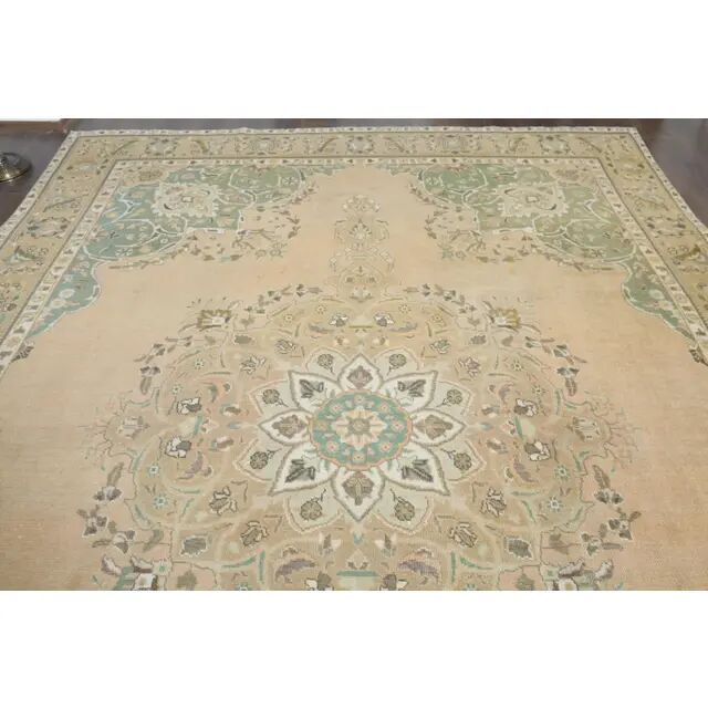 Tapis de zone vintage persan fait main en laine et coton des années 1970 285x397