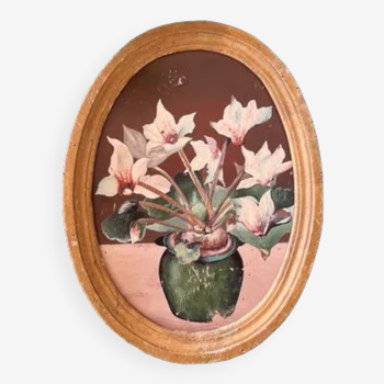 Oil on wood - medallion frame