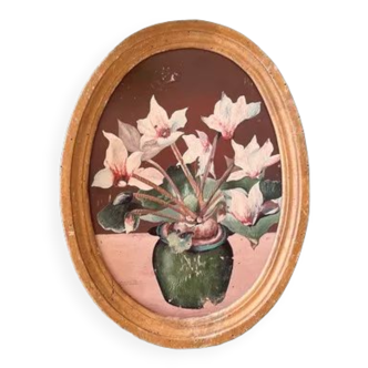 Oil on wood - medallion frame
