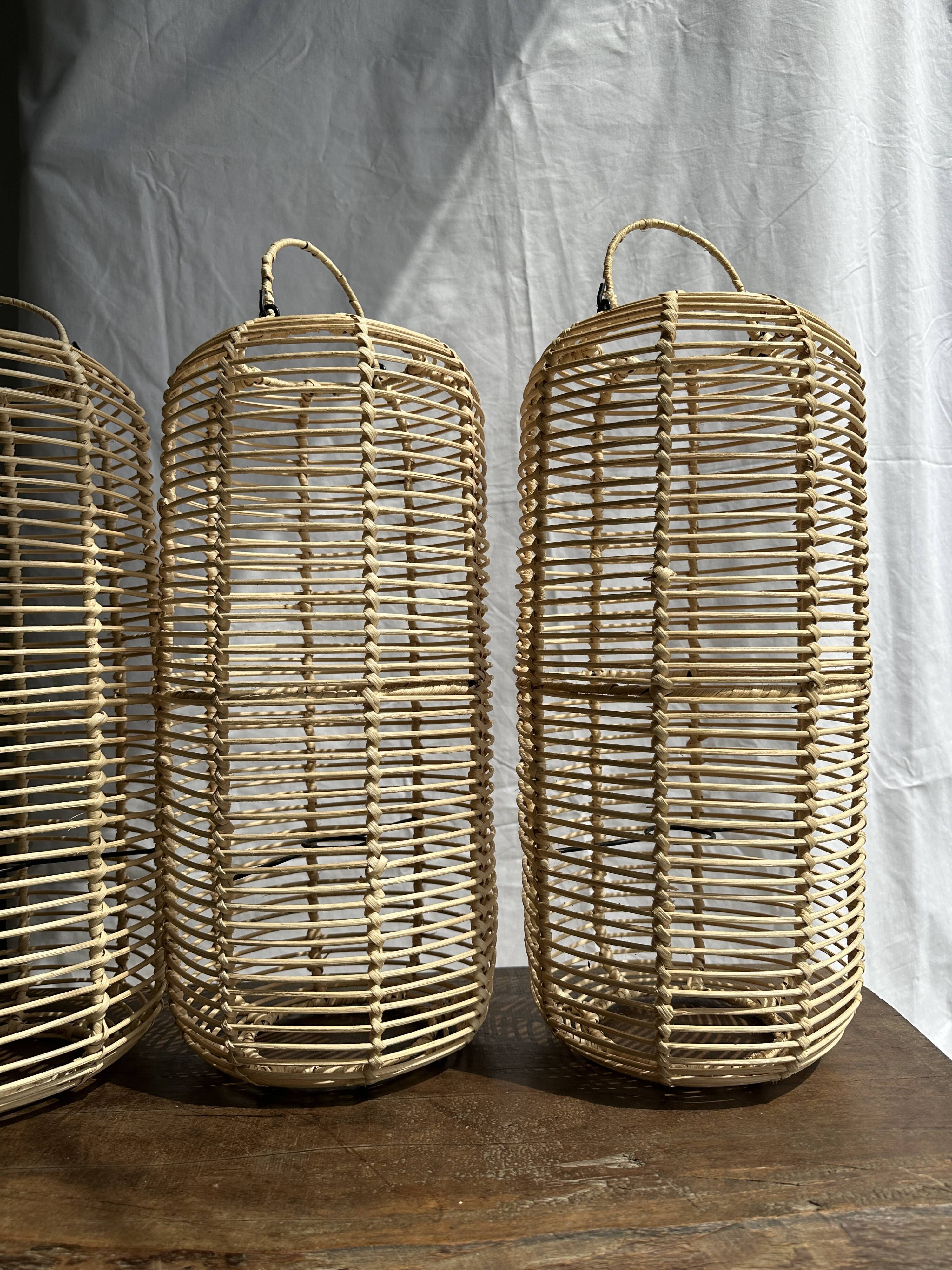 Large lantern-shaped rattan pendant lamp H50 D24