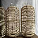 Large lantern-shaped rattan pendant lamp H50 D24