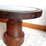 Dudouyt style brutalist wooden wheel coffee table