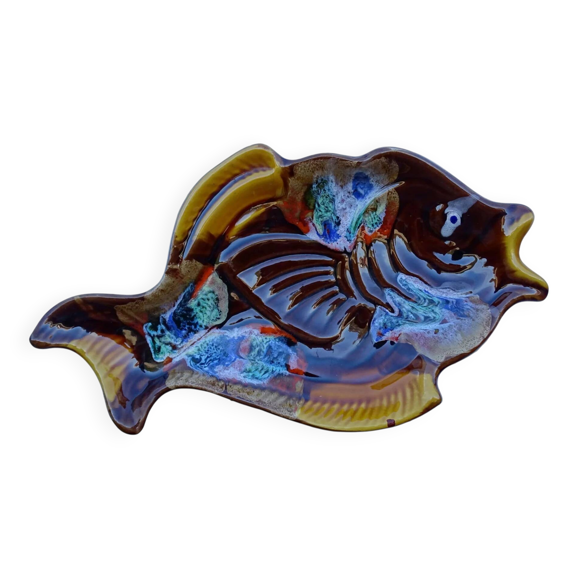 Assiette à poisson en faïence de Vallauris vintage française