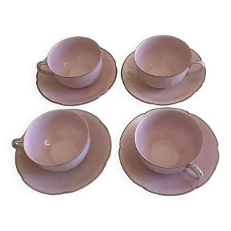 4 Tasses à  café vintage 40 / rose/filet argent