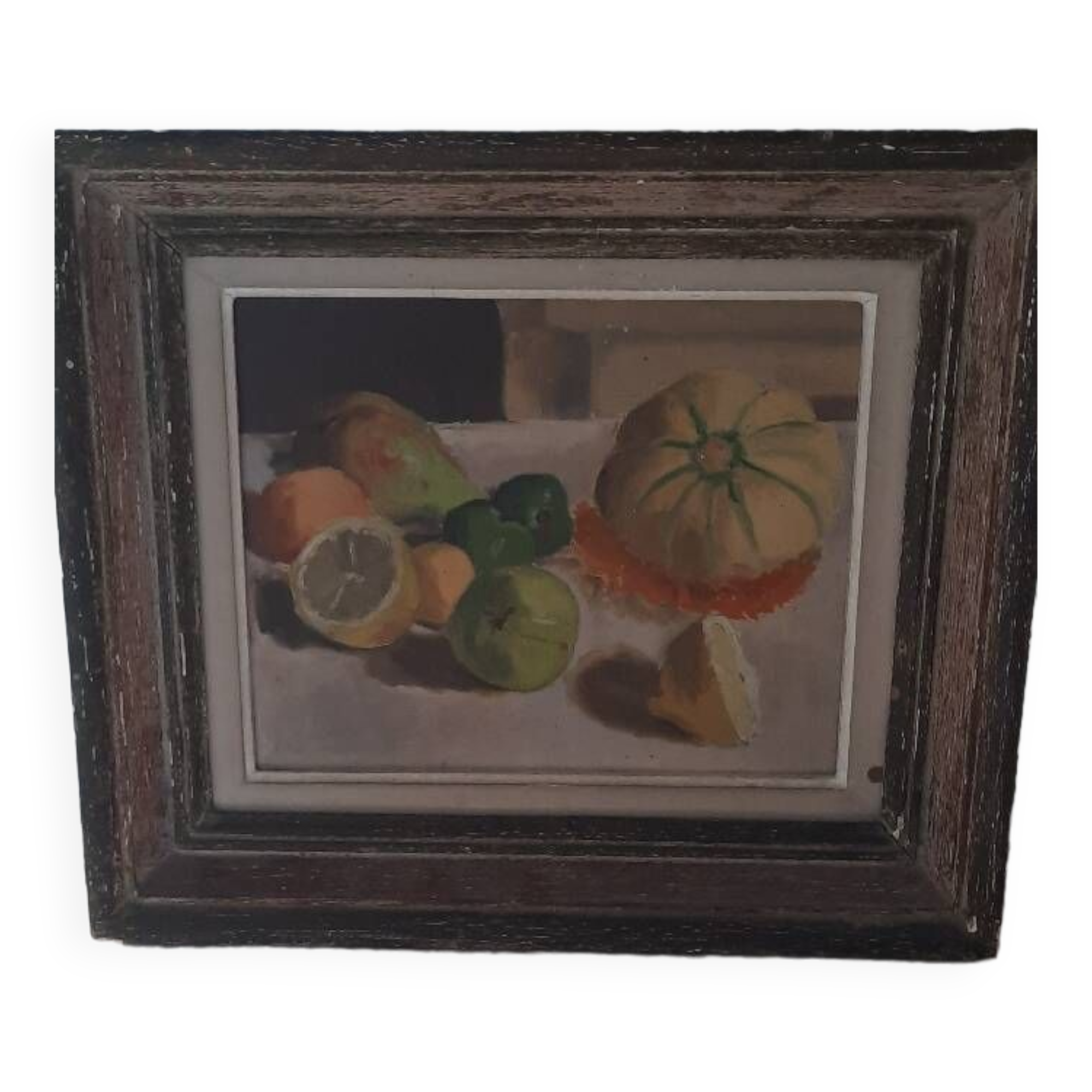 Old painting on cardboard still life