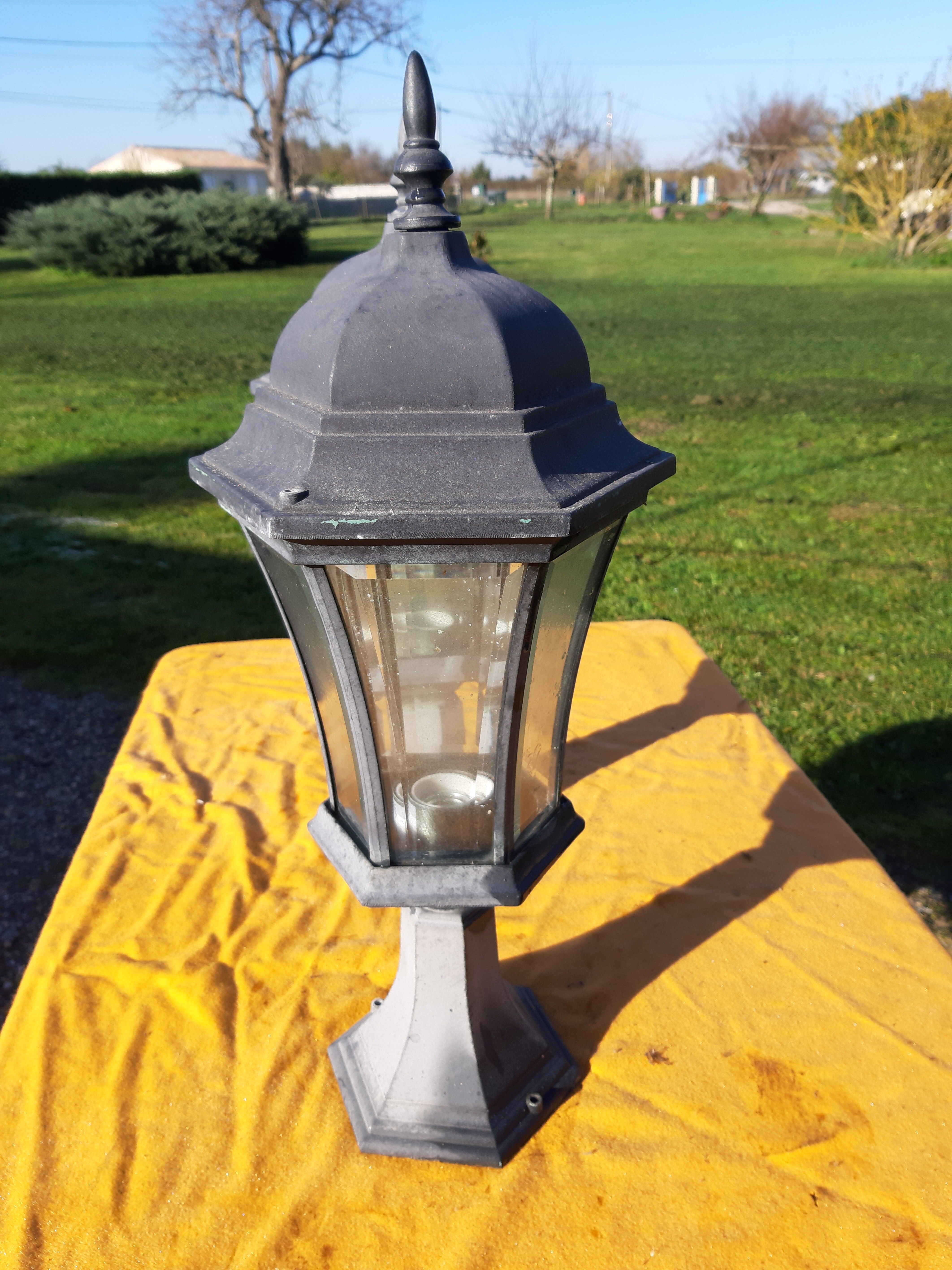 Pair of Outdoor Lamps in Tole and Glass