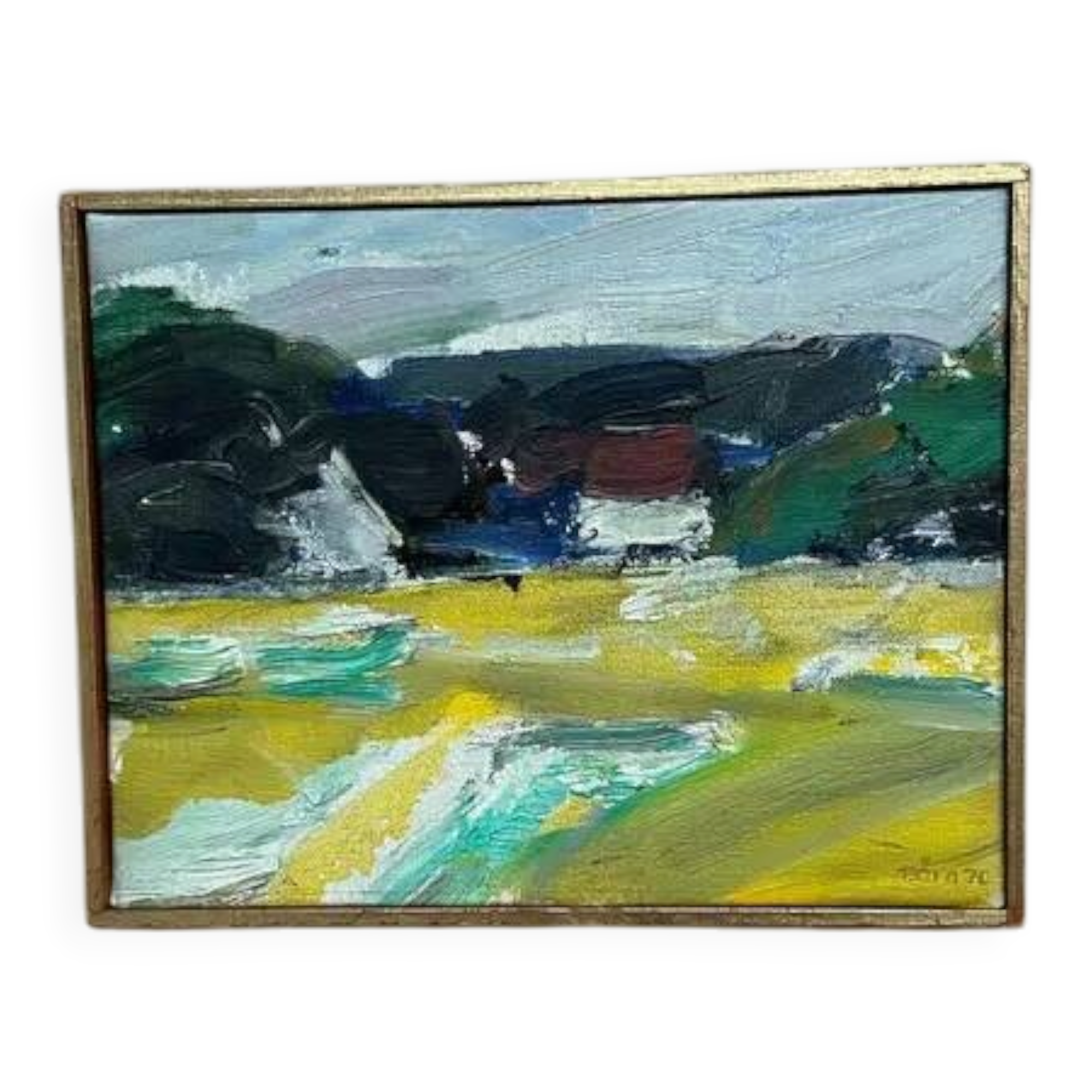 Original Swedish Oil on Canvas – “Houses” by T. Örn 1970 – Vintage & Framed