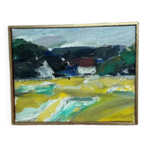 Original Swedish Oil on Canvas – “Houses” by T. Örn 1970 – Vintage & Framed