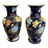 Pair of Asian-inspired vases from the 60s with flowers