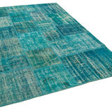 Tapis turc surteint fait à la main 172 cm x 238 cm tapis patchwork turquoise