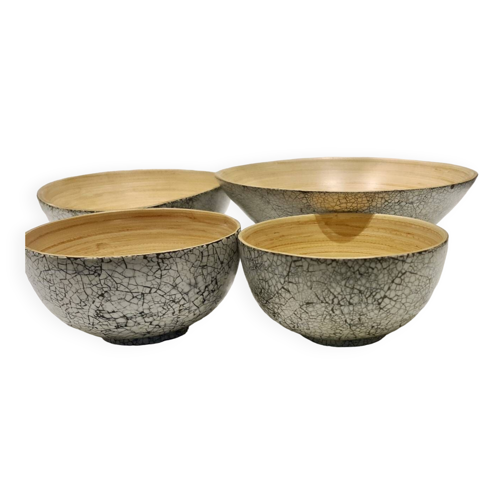 Set of 4 hand-painted bamboo salad bowls