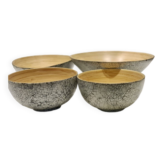 Set of 4 hand-painted bamboo salad bowls