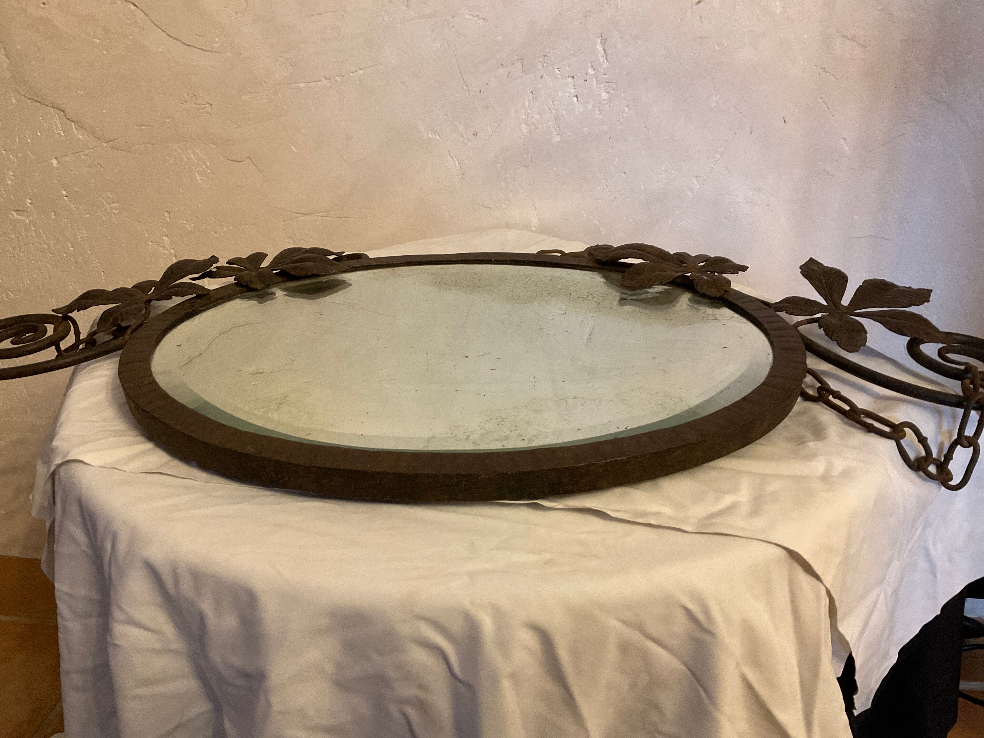 Oval wall mirror art nouveau wrought iron 69x35cm