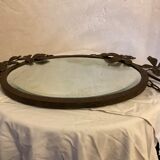 Oval wall mirror art nouveau wrought iron 69x35cm