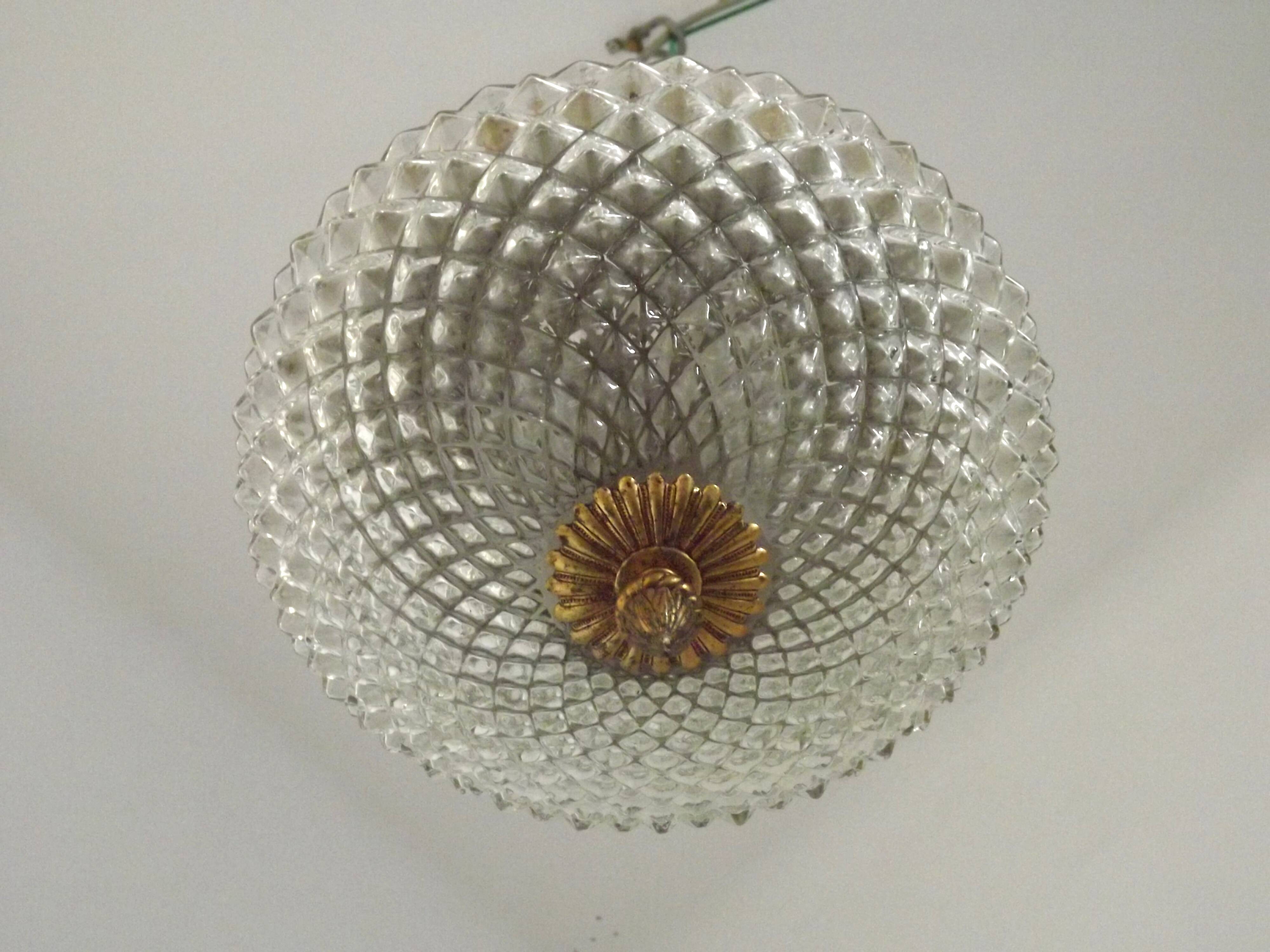 Brass and crystal diamond point ceiling light, France