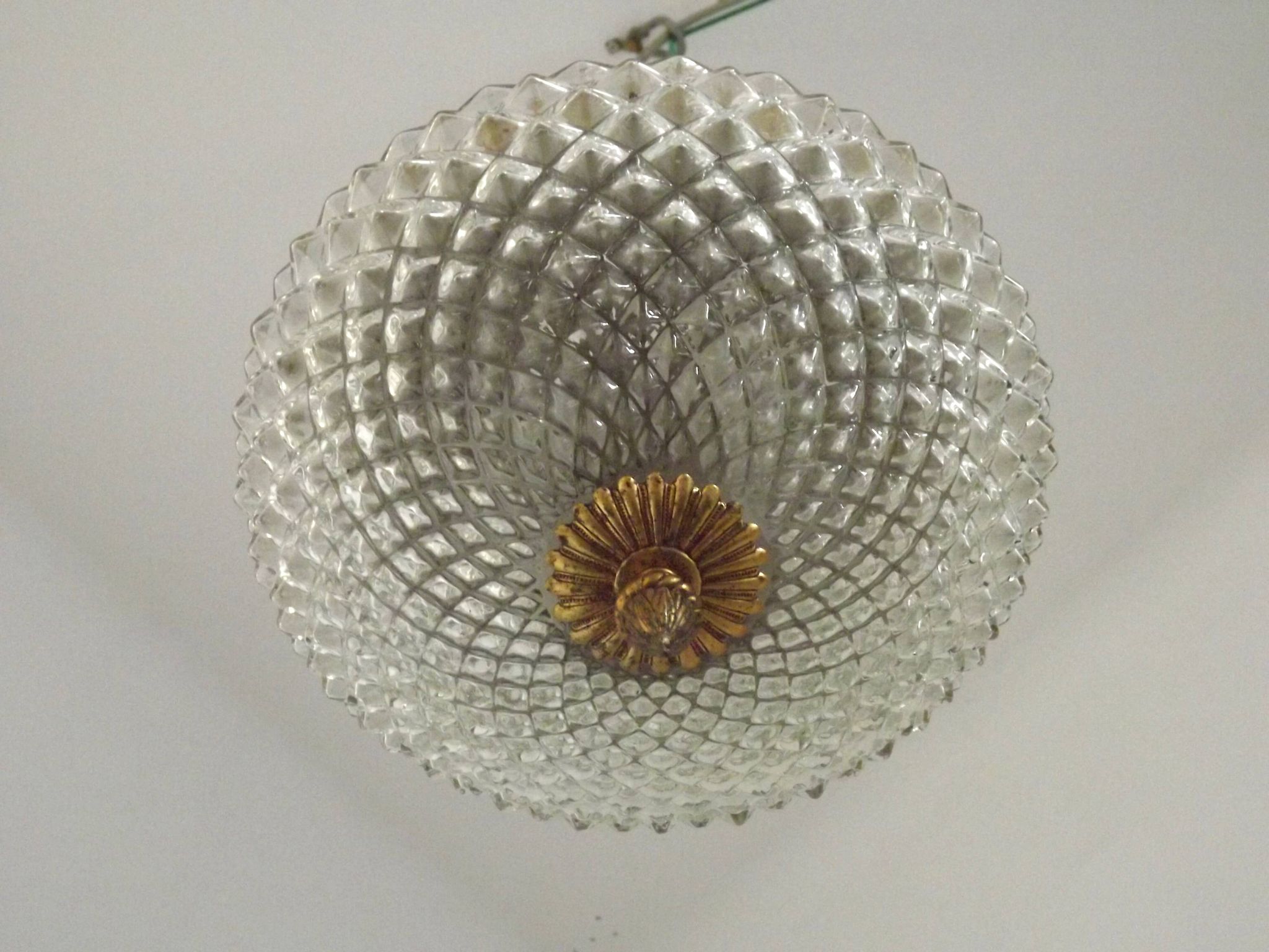 Brass and crystal diamond point ceiling light, France