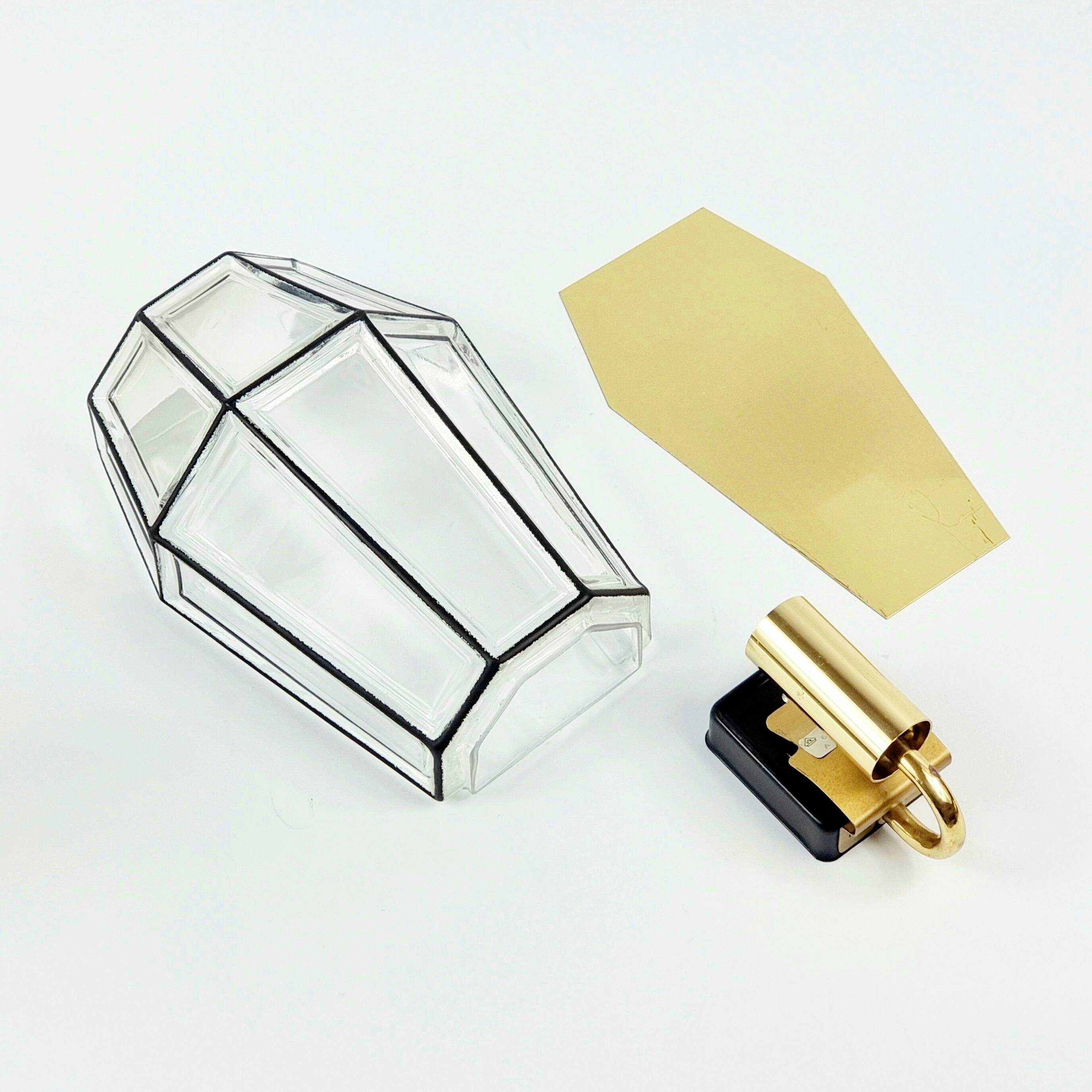 Pair of Mid-Century Glass & Brass Wall Lamps from Limburg, Germany, 1960s