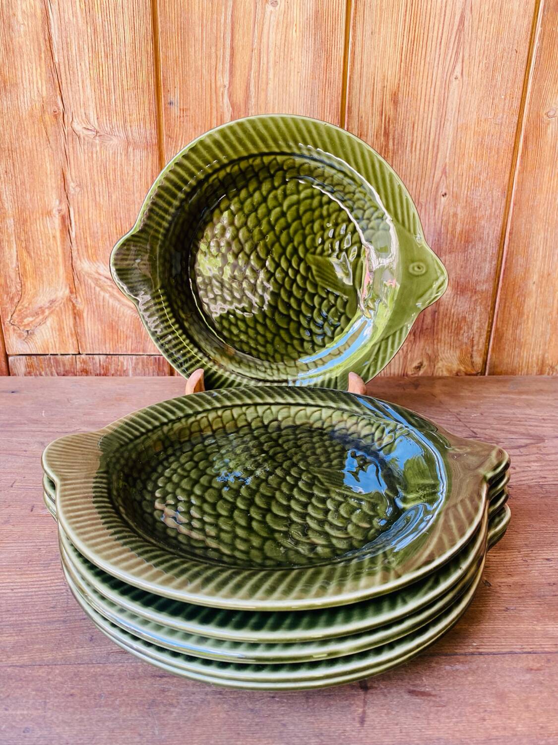Lot de 6 assiettes barbotine poisson Sarreguemines