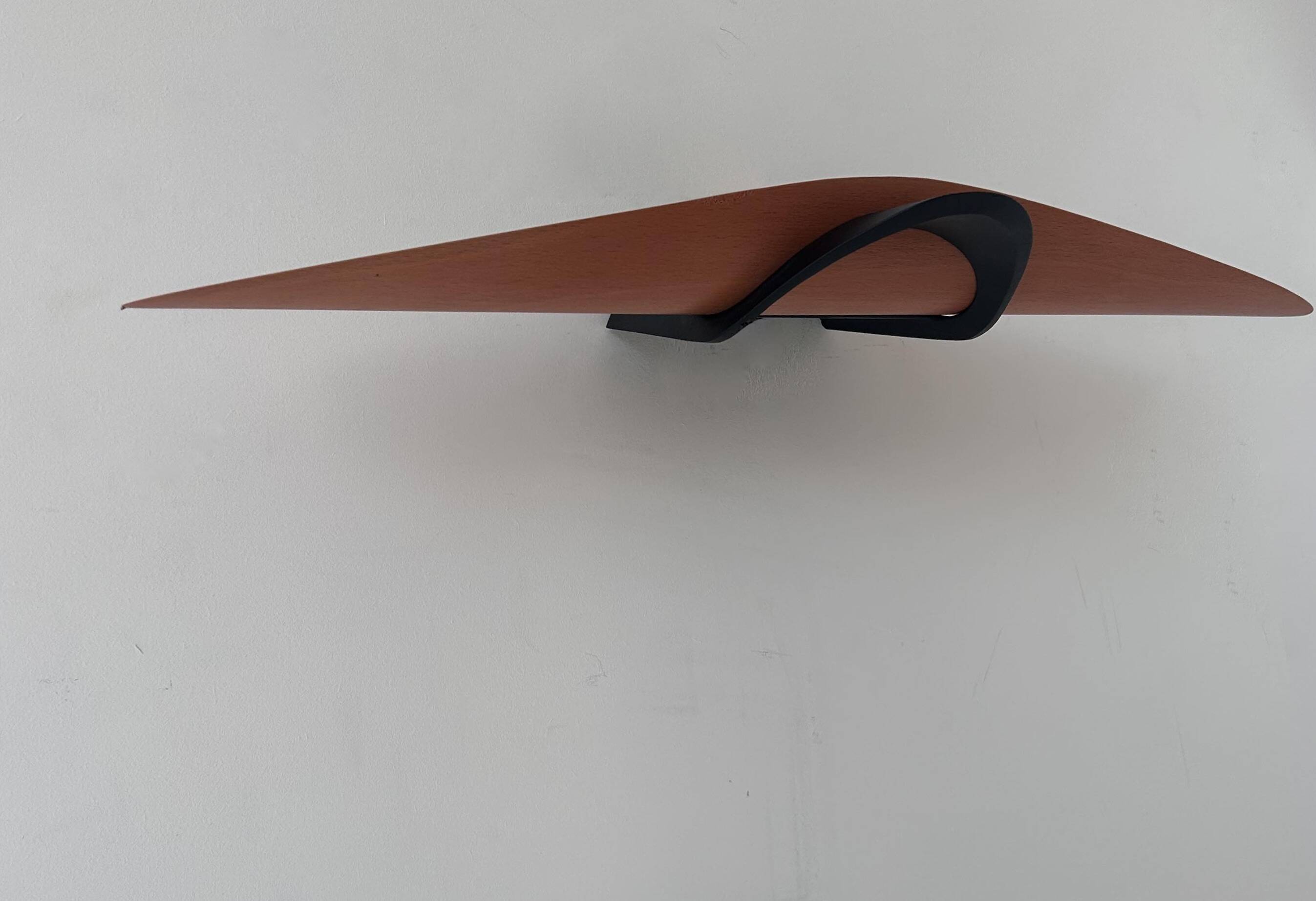 Vintage modernist wall lamp, black lacquered metal and wood, France 1980s