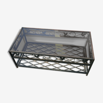 Glass and wrought iron coffee table