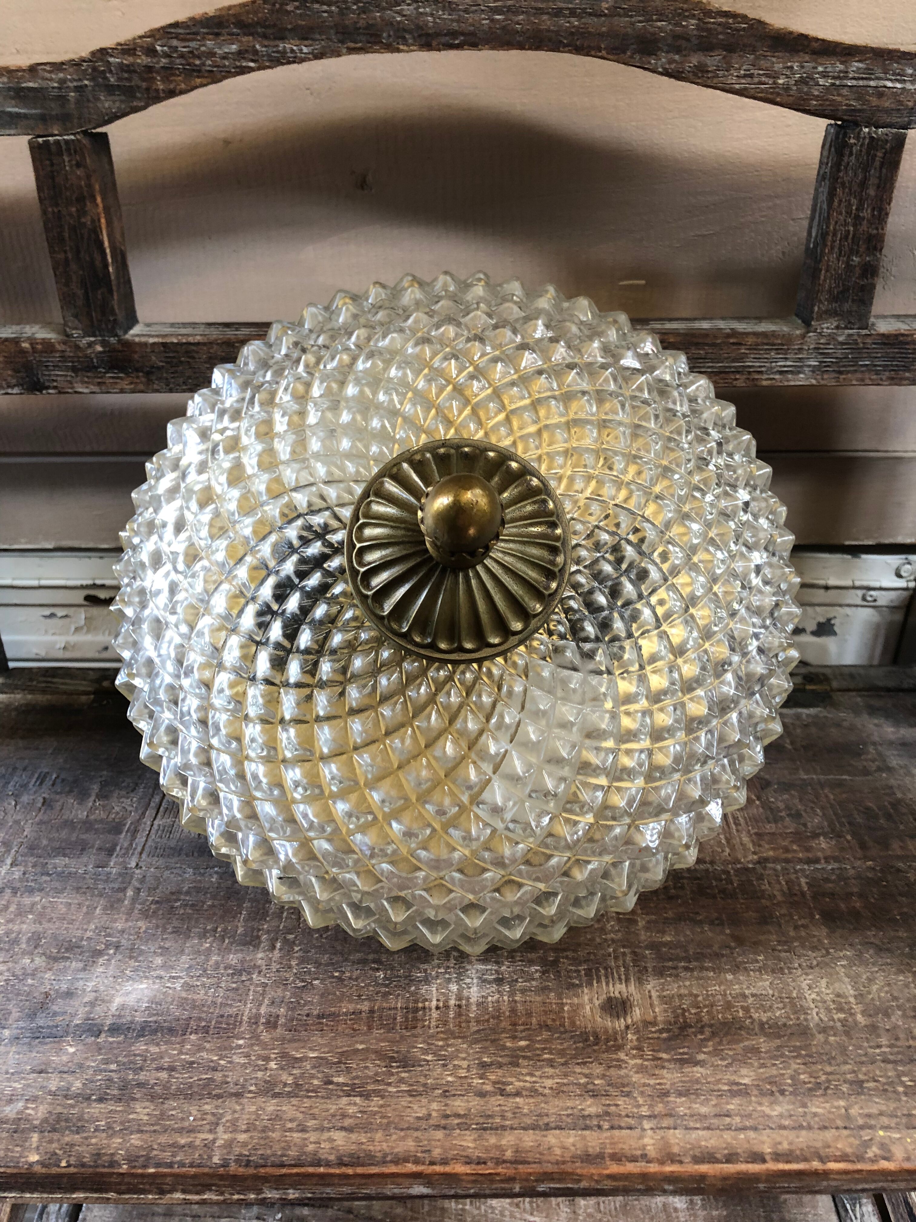 Old Wall Lamp Molded Glass + Support Gilded Metal Vintage