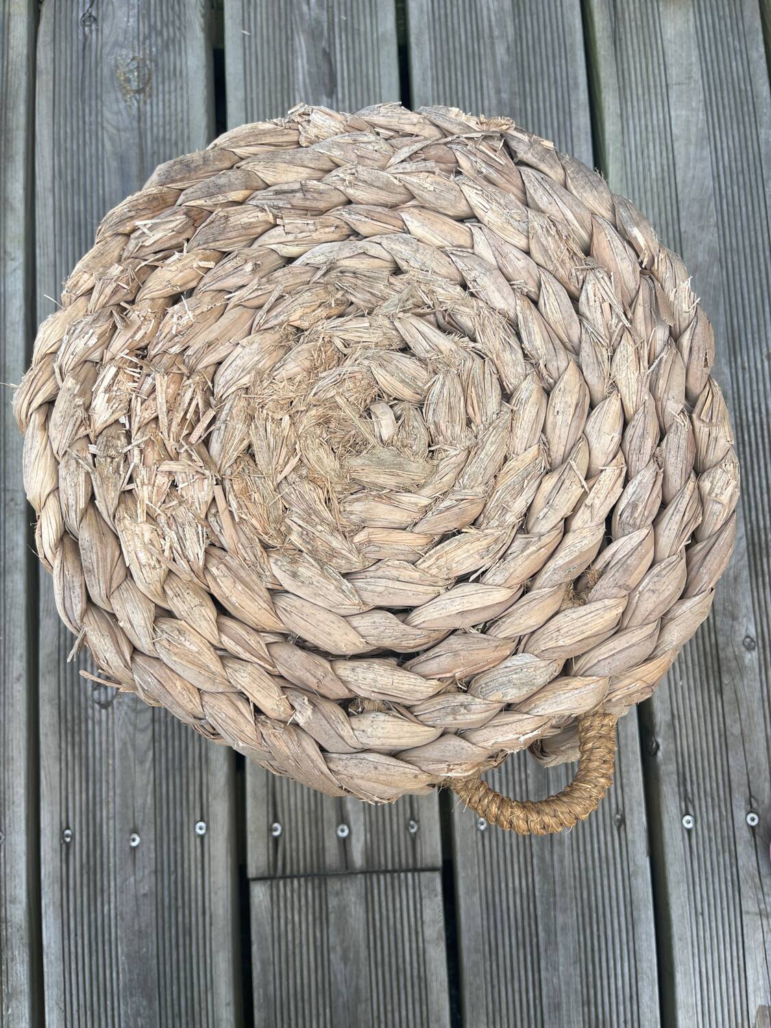70s woven pouf footstool