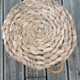 70s woven pouf footstool