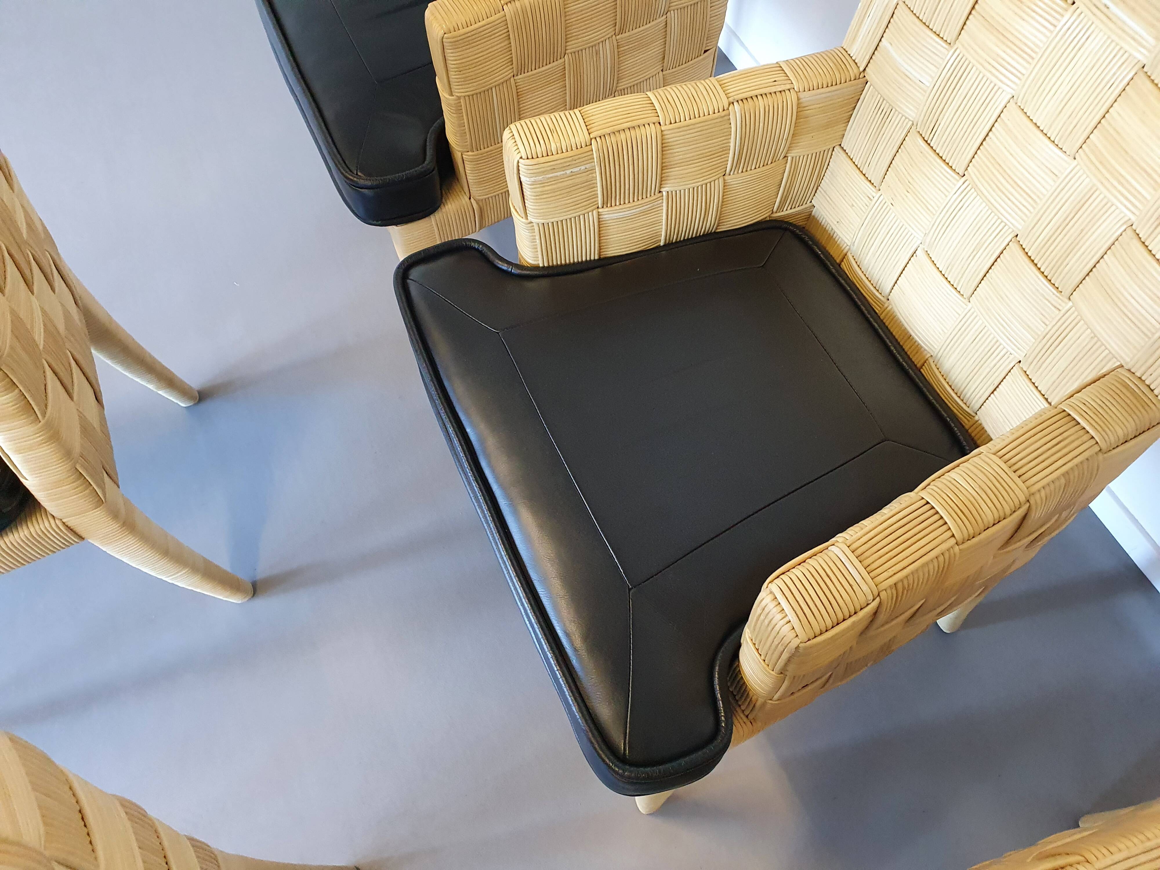 Donghia Block Island chairs 1990s original leather seats. 5 x armrests, 2 x without by John Hutton