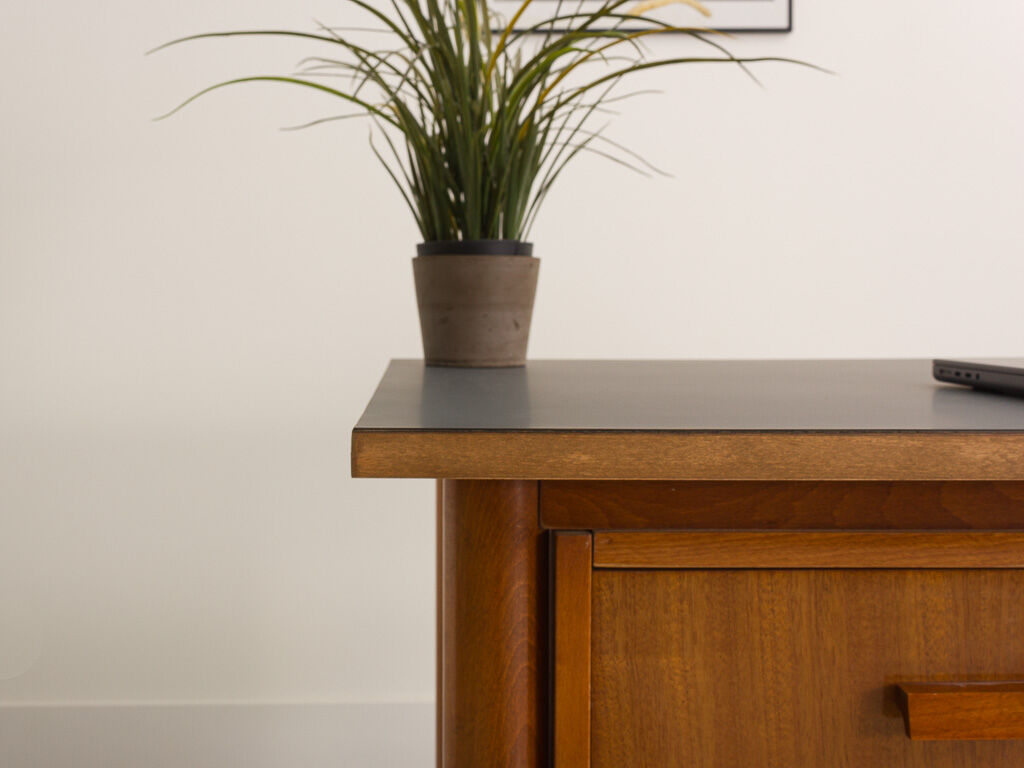 Fully restored Scandinavian desk with grey laminate top
