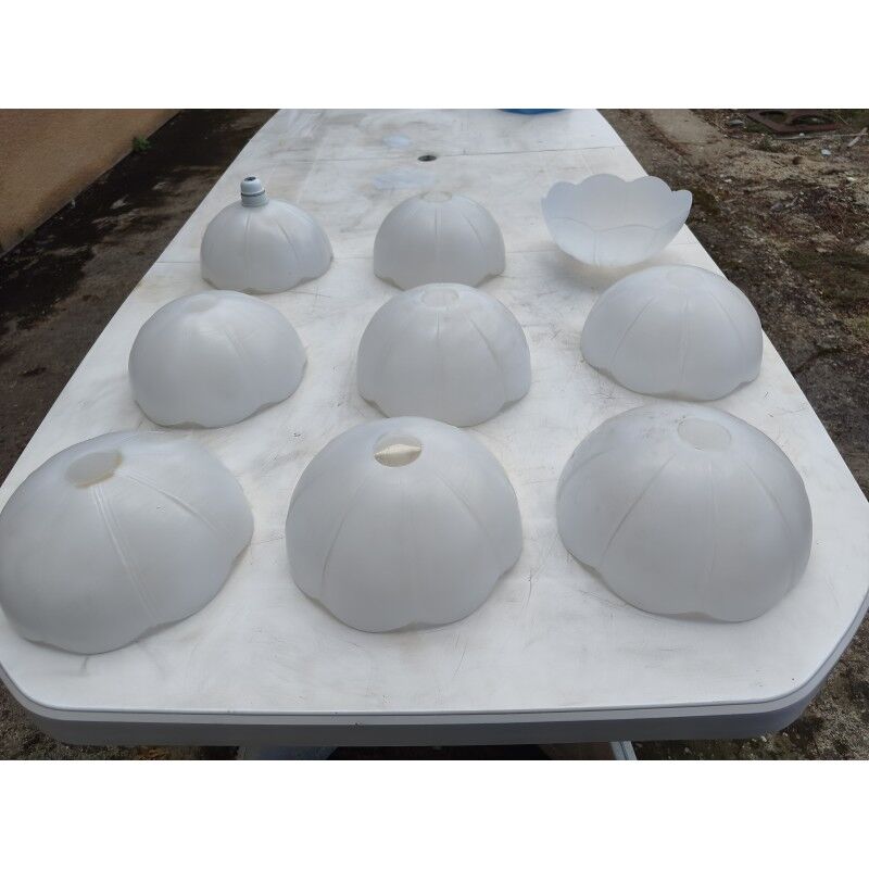 Set of 9 vintage white opaline glass pendants