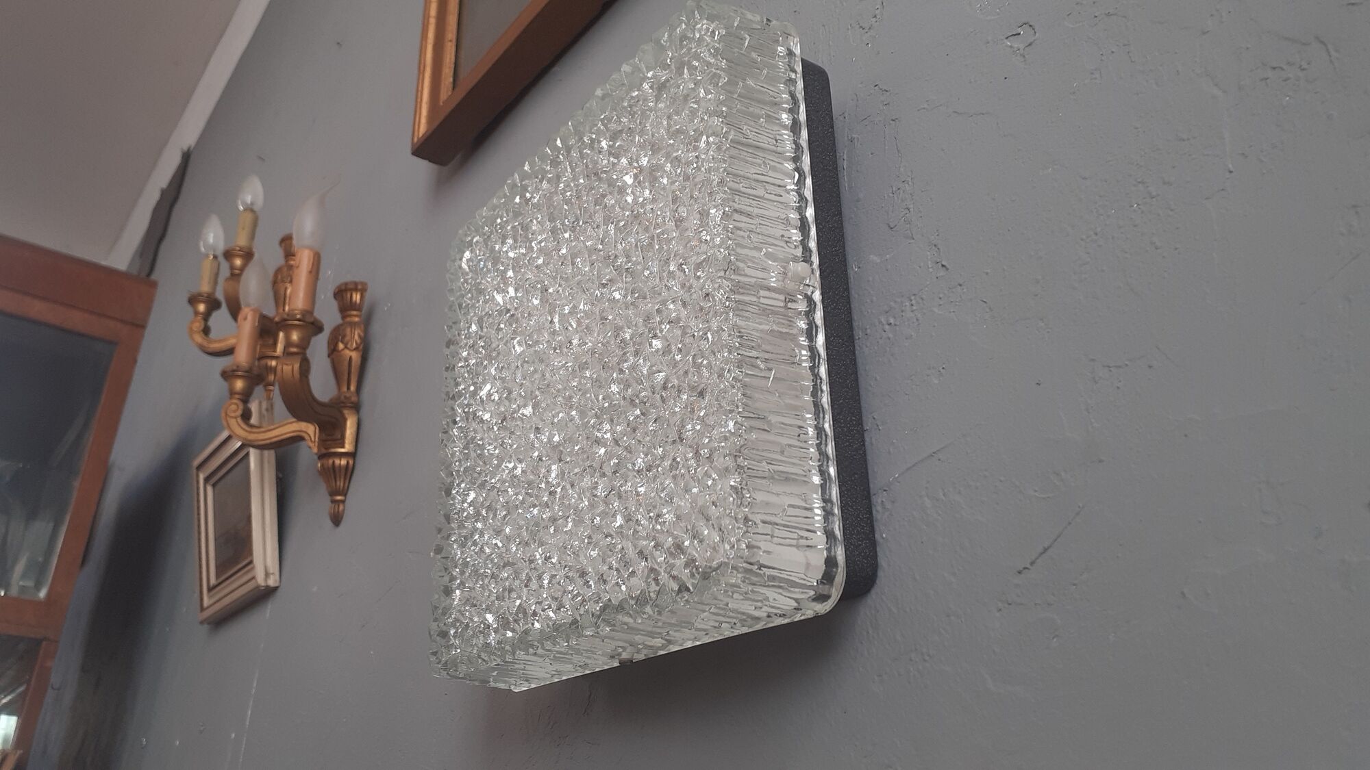 Ceiling lamp in moulded glass by Holophane 1950