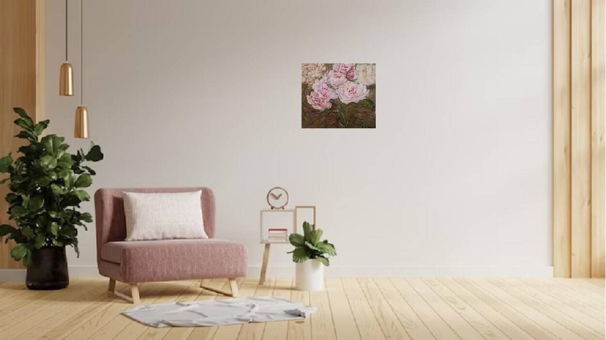 Peony bouquet painting signed and delivered with its certificate
