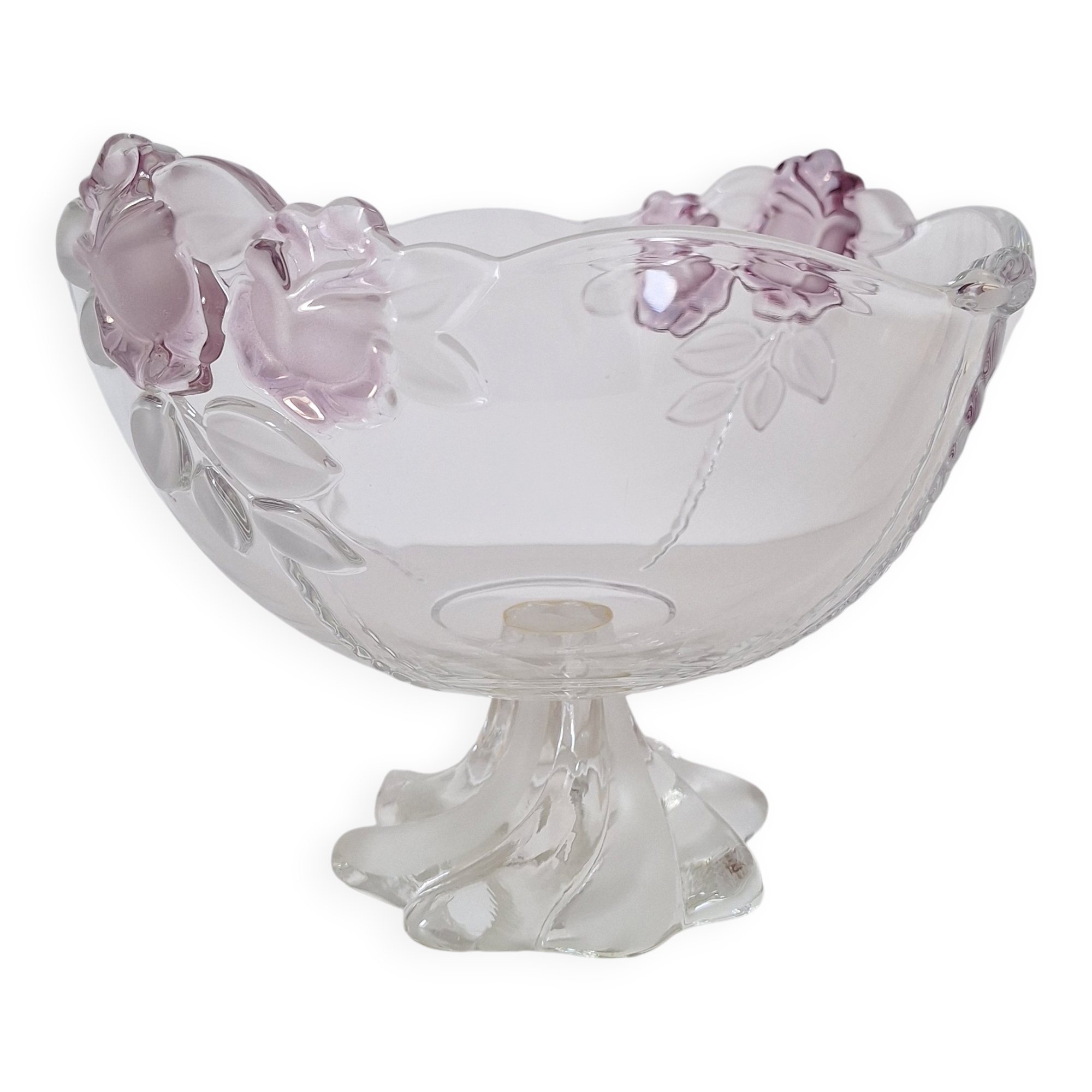 Coupe à fruits en verre blanc et rose
