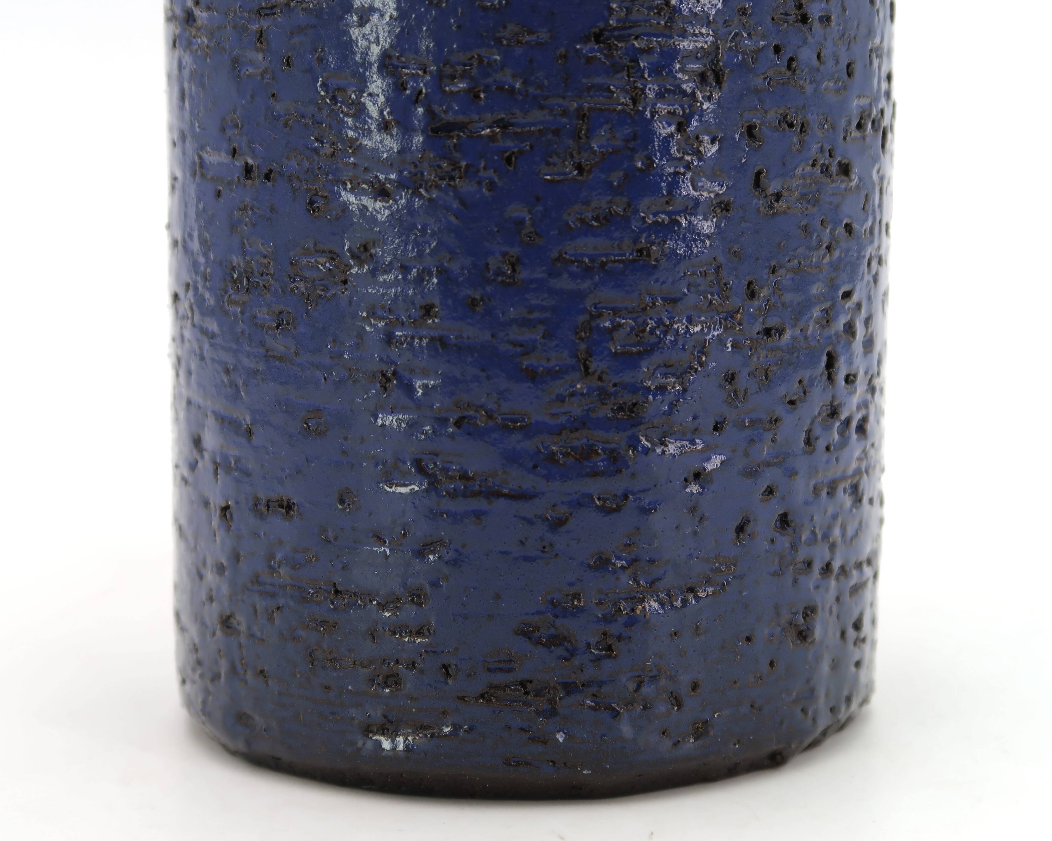 Blue chamotte ceramic roller vase, 1970s