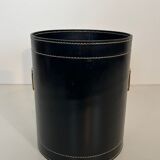 Black leather and brass desk basket
