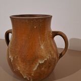 Vintage glazed stoneware jug - rustic two-handled craft
