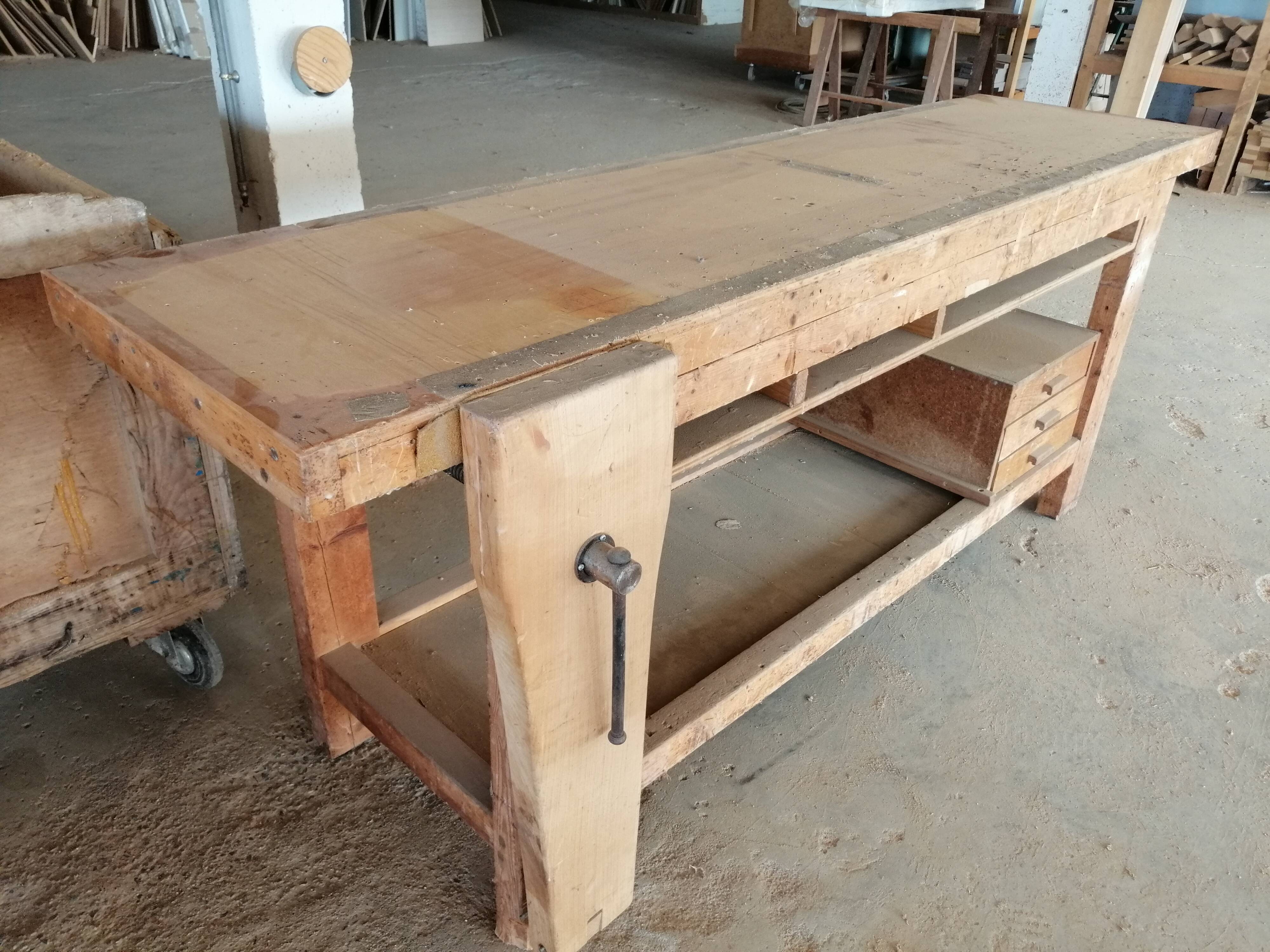 Old solid wood carpenter's workbench