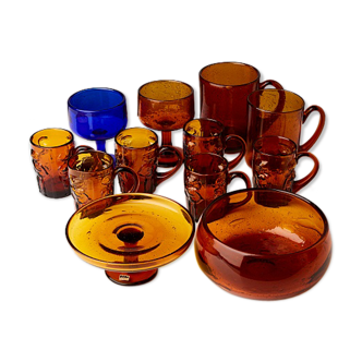 12 pieces of glass by Erik Hoglund For Kosta Boda Scandinavian 1960 Marked and signed/