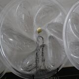 6 oyster plates and its 6 embossed glass forks, 1970s