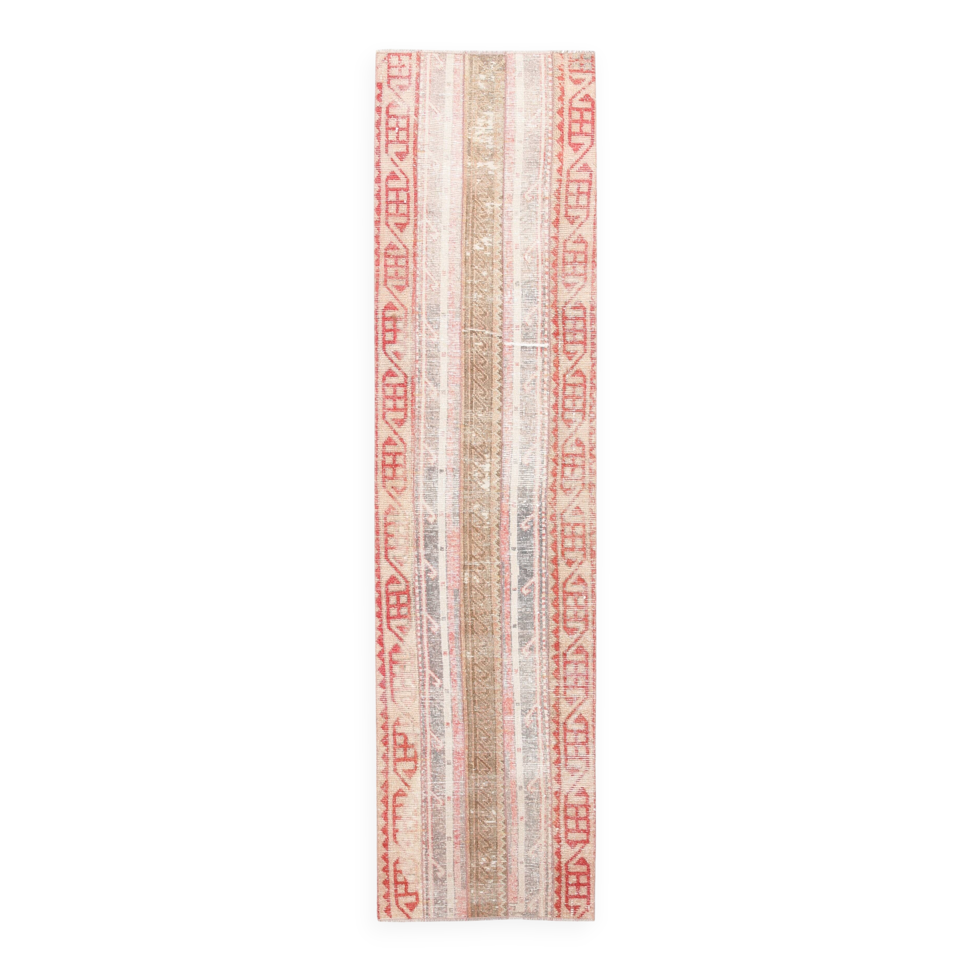 Tapis pour couloir rouge et beige, tapis vintage coureur, 70x289 cm