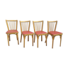 Quatre chaises Baumann skaï rouge N°12 et structure en hêtre, vintage, années 60
