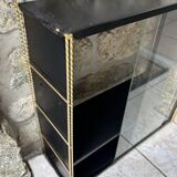 Double gold metal string shelves and black trays, vintage, 60s