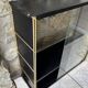 Double gold metal string shelves and black trays, vintage, 60s