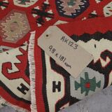 Handwoven Turkish Kilim Rug, 1960s Red Geometric Tribal Rugs 98 x 181 cm