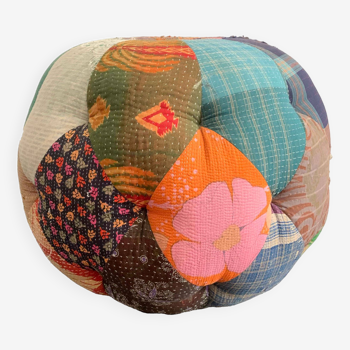 Magnificent pouf upholstered in old sari